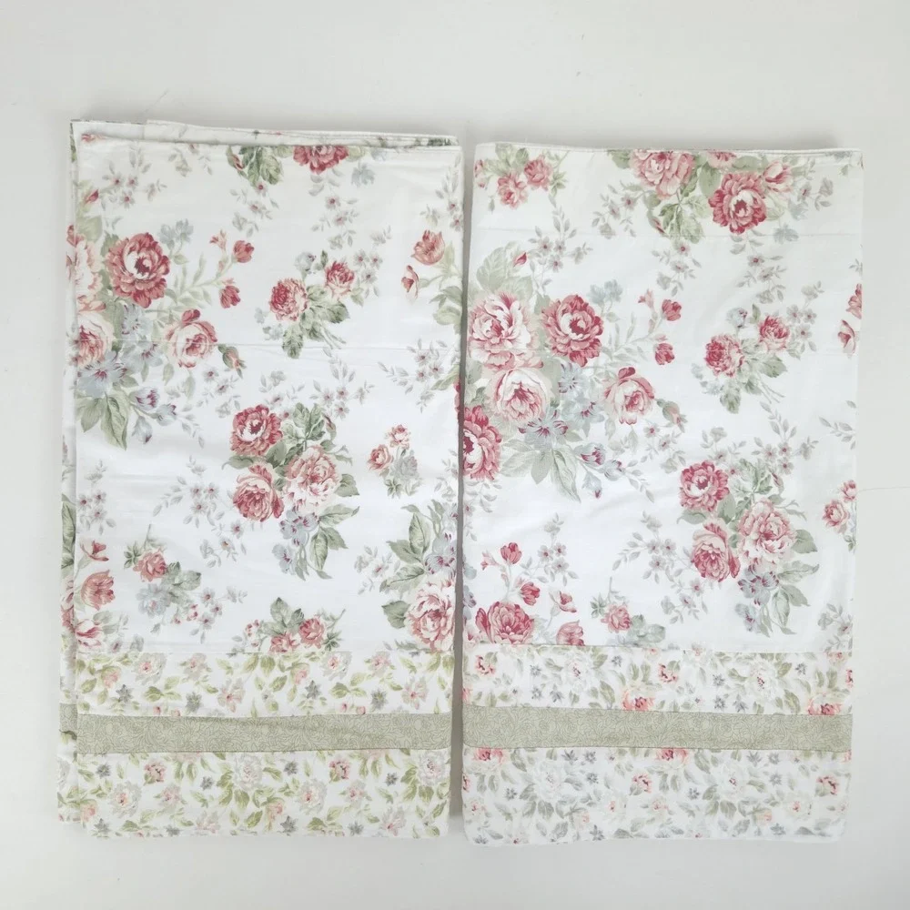 Vtg JC Penney Window Valance Floral Rose Lined Shabby Cottage Autumn 80x18 PAIR